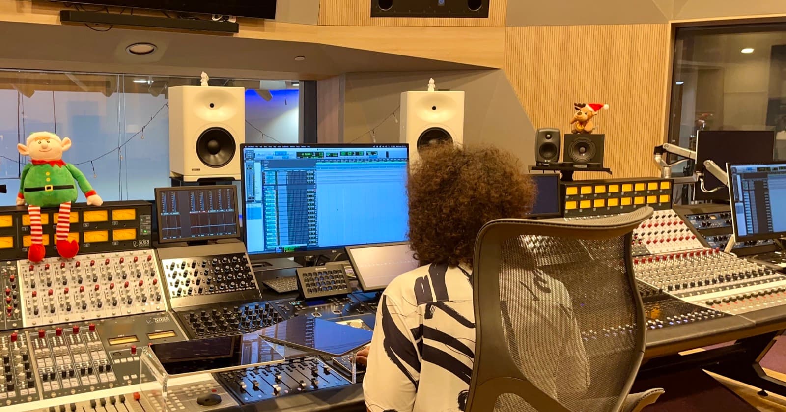 Logus Sethia at a large-format mixing console